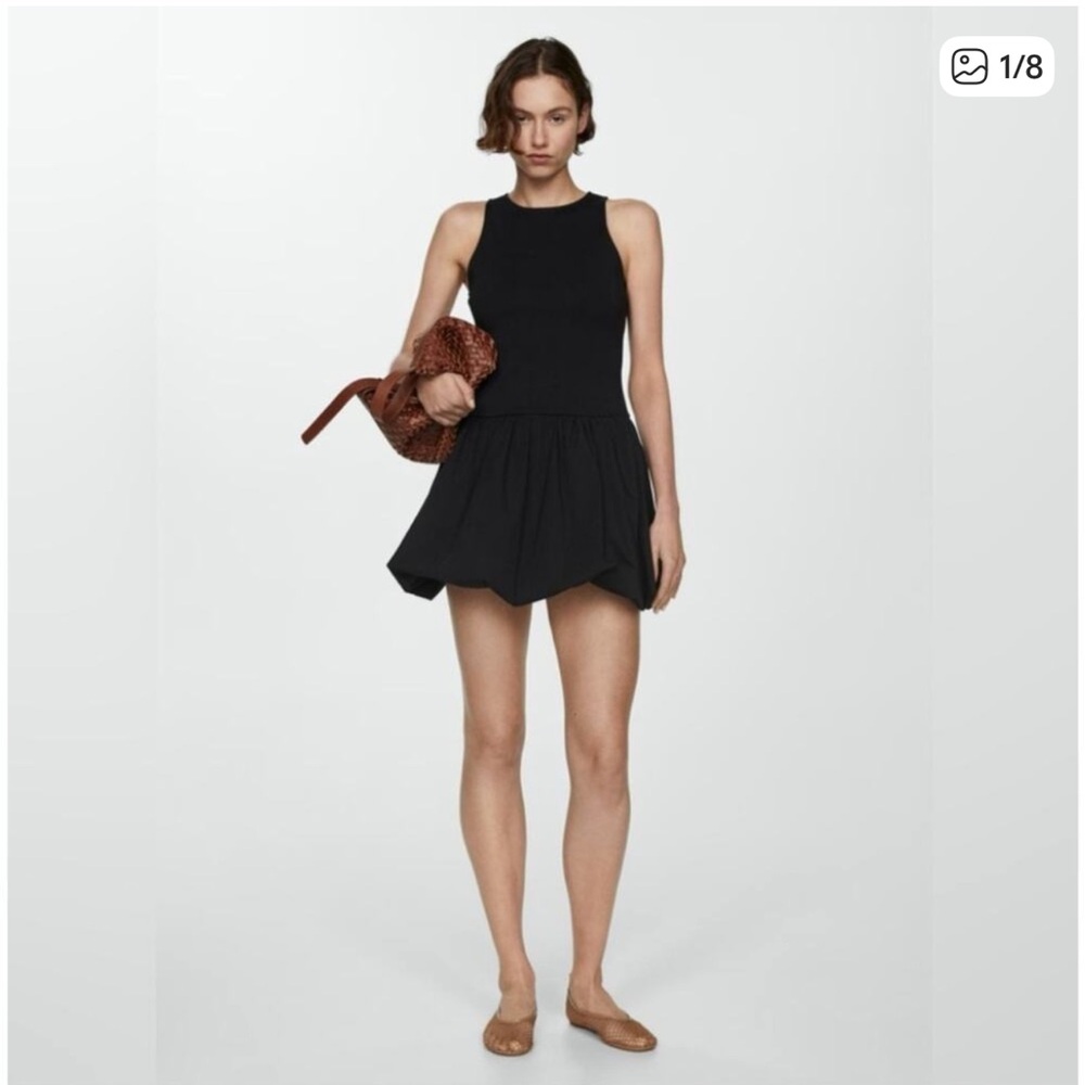 NWT Mango Sleeveless Drop Waist Black Bubble Hem Minidress